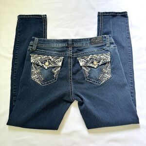 Y2K 2000s ZCO Embroidered Jeans Stitching Rhinestones Button Pocket Size 11